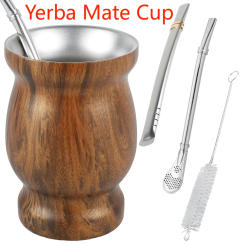 Yerba Mate Cup Natural Gourd/Tea Cup Set 304 Stainless Steel Coffee Water Mate Cup With Bombillas and Cleaning Brush