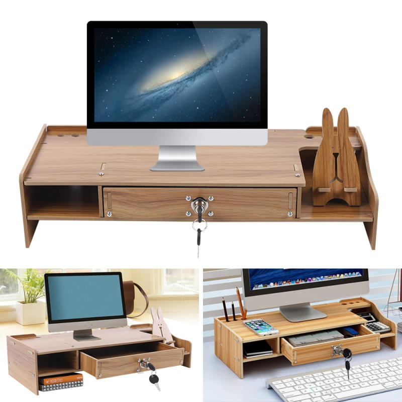 Description Picture 4 of itemWood Monitor Riser with Drawer Computer/Laptop/PC Stand for Desk Organizer Wooden Desk Organizer W/ Drawer File Storage Desk