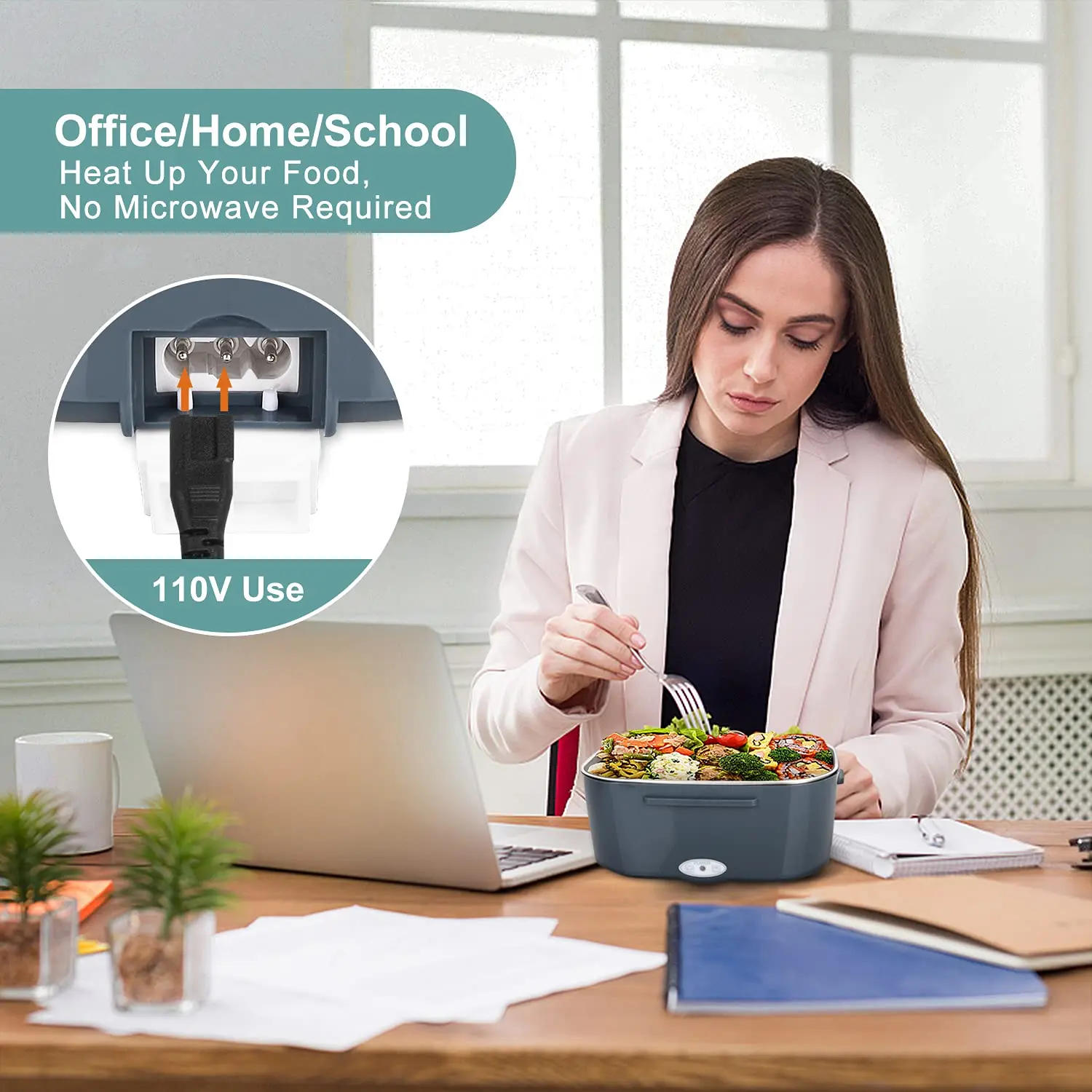 Description Picture 3 of item2-in-1 Home + Car Truck Mini Rice Box Heating Electric Lunch Box Portable Steamer Food Container Thermal Boxes Office Travel Set