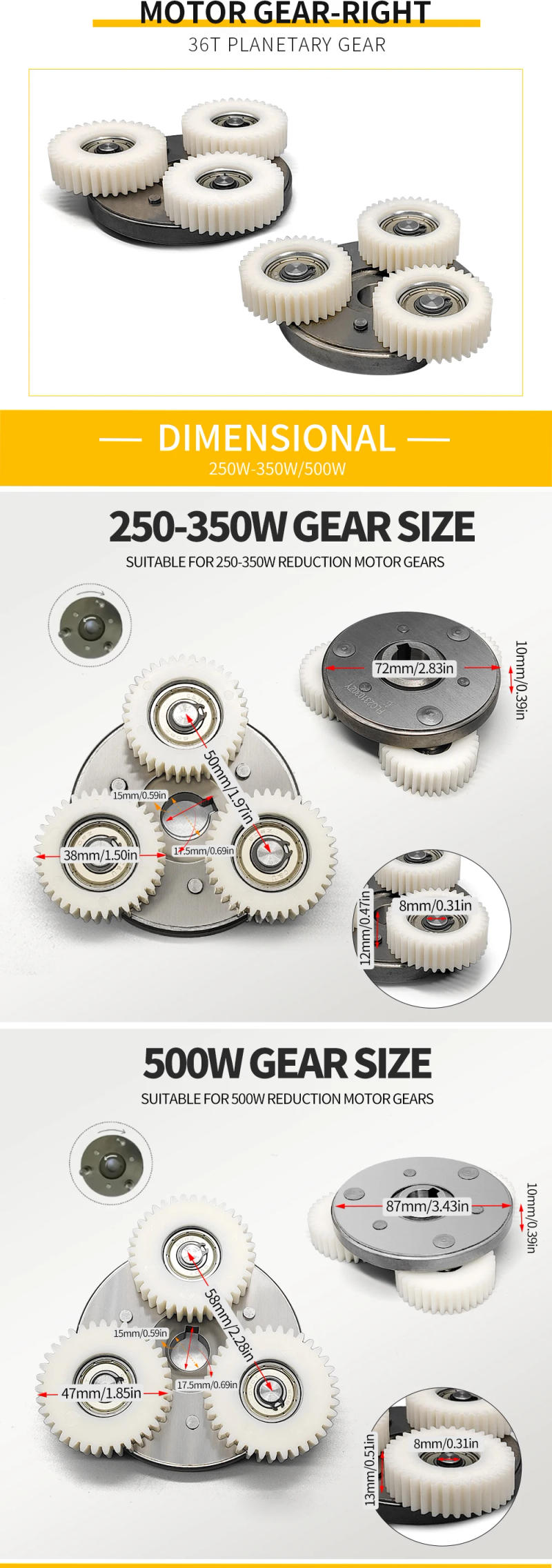 Description Picture 3 of itemEBike Planetary Gear Bearing Hub Rotating Bearing Right 250W-500W Motor Gear Clutch Kit 36T 38mm Nylon 608 Ball Bearing