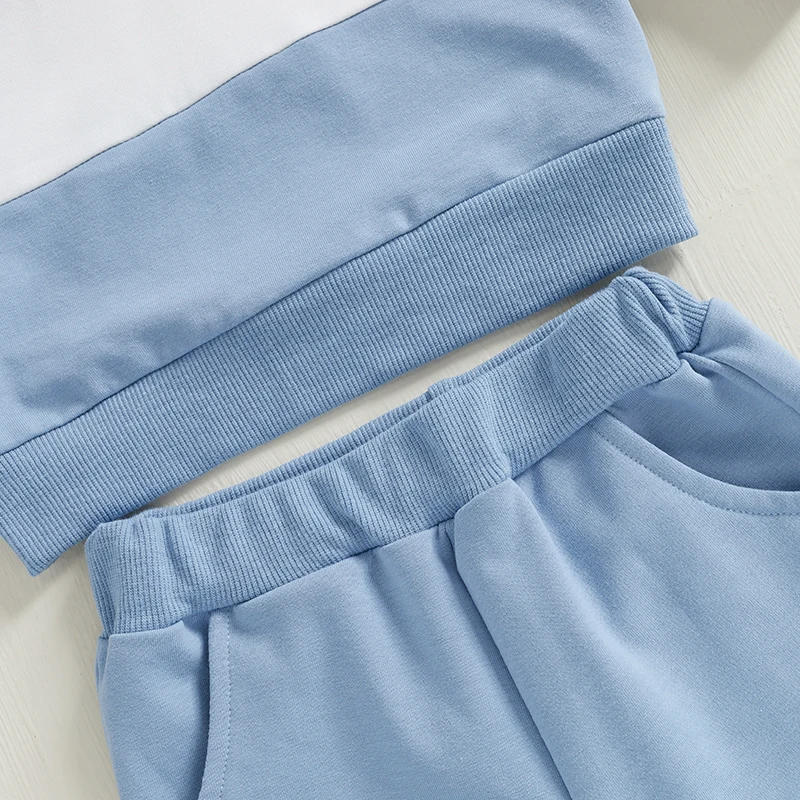 Description Picture 6 of itemBoy Autumn 2PCS Outfit Sets Long Sleeve Striped Hoodie Solid Color Elastic Band Pants Sets