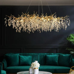 French Luxury Living Room Crystal Chandelier American Branch Luxury Prismatic Leaf Crystal Pendant Lights LED Home Decor