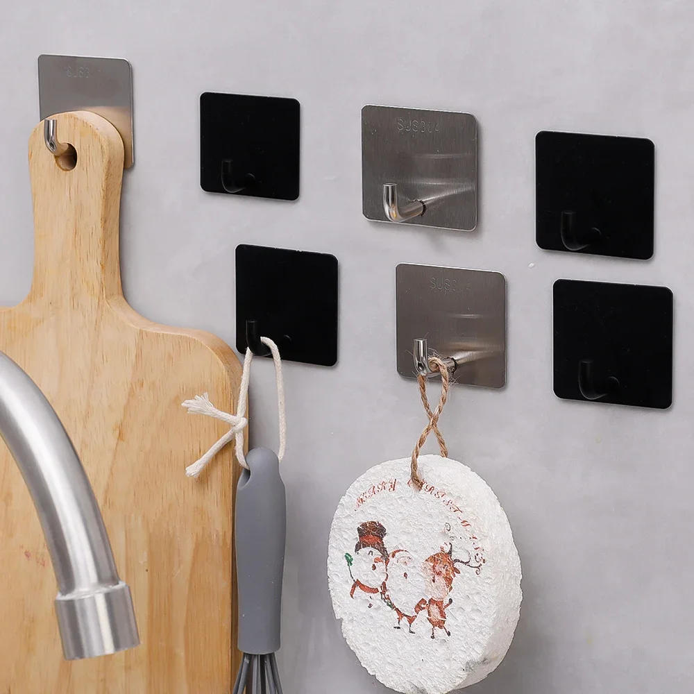 Description Picture 4 of item10/1PCS Stainless Steel Wall Hooks Adhesive No Punching Organizer Hanger Multi-purpose Kitchen Bathroom Storage Hardware Hook