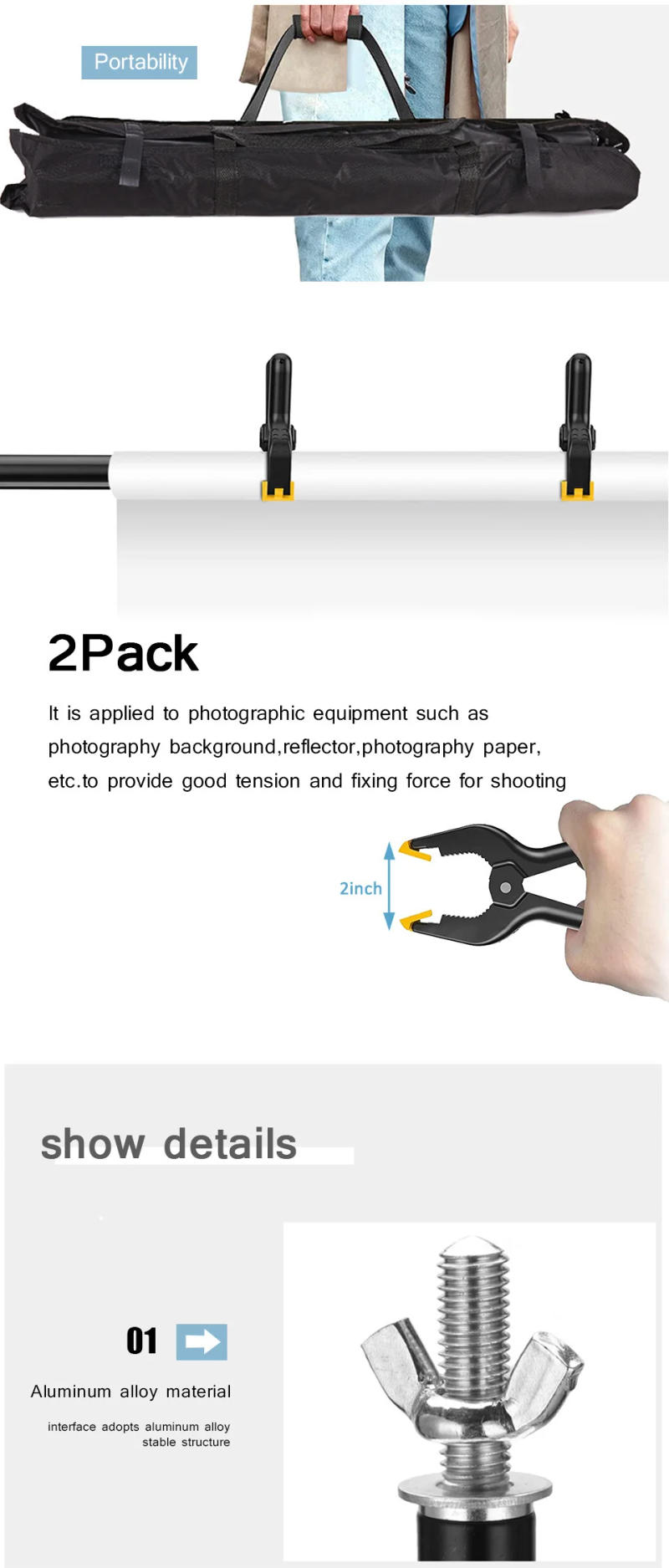 Description Picture 6 of itemPhotography Studio Backdrop Stand Photo Video Studio Background Stand Backdrop Support System Kit Scenery Shelf Frame Light Kit