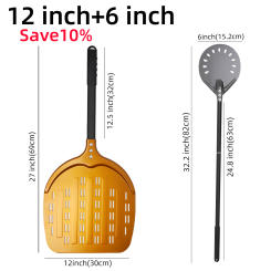 12 14 &6 Inch Pizza Peel Long Handle Turning Paddle Aluminum Pizza Turner Baking Tool Perforated 2 pack Kitchen Accessories