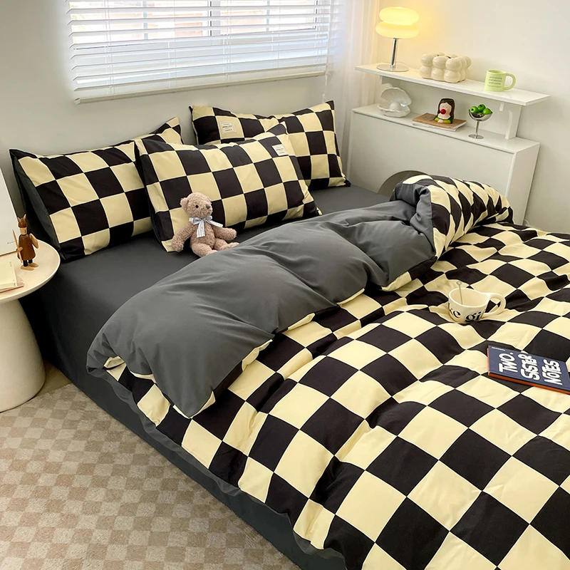 Description Picture 4 of itemPlaid Style Bedding Set Skin-friendly Quilt Cover Pillowcase Bedsheet Home Bed Linen Sets Single/Full/Queen/King Size Bedclothes