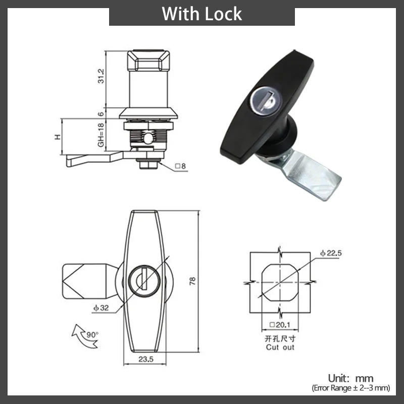 Description Picture 4 of itemMulti Specification Zinc Alloy Cabinet Electrical Box Electrical Cabinet Door Equipment Handle Cylindrical Tongue Lock