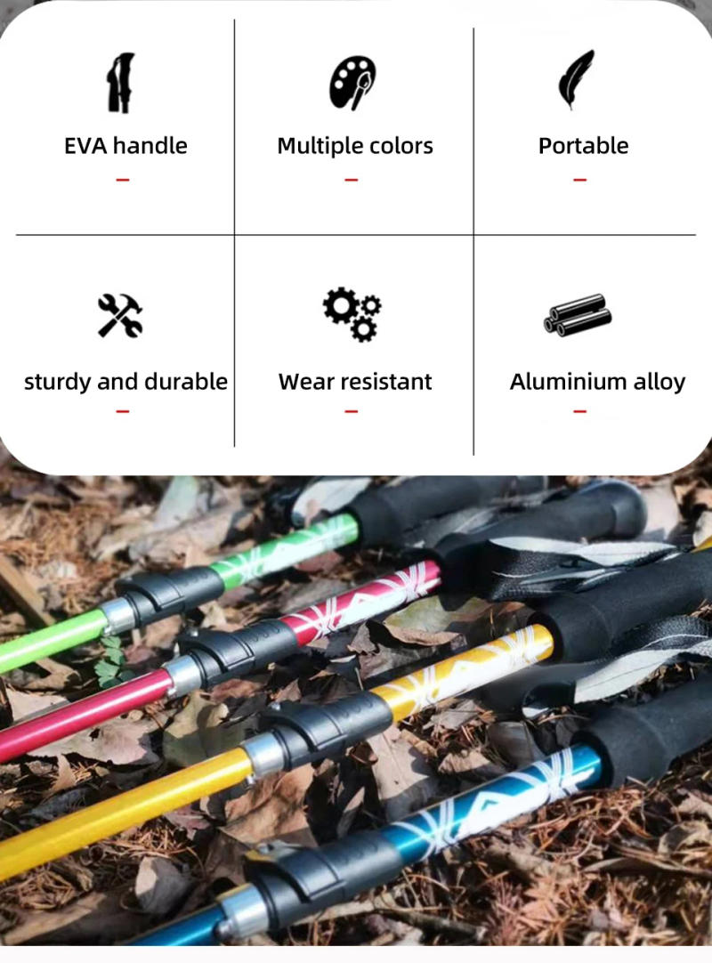Description Picture 3 of item5 Section Outdoor Fold Trekking Pole Camping Portable Walking Hiking Stick For Nordic Elderly Telescopic Easy Put Into Bag 1 PCS