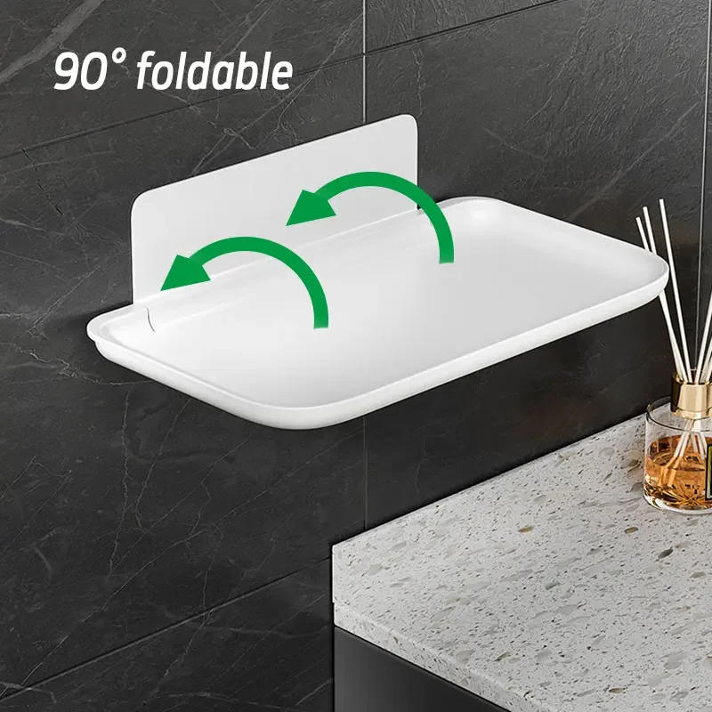 Description Picture 4 of itemPunch-Free Foldable Wall Mounted Shelf Saving Space Folding Storage Rack Phone Holder Router Storage Tray Bathroom Organizer