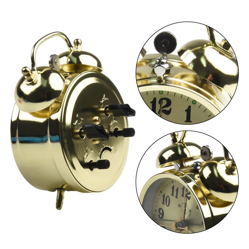 Description Picture 5 of itemHorseshoe Mechanical  Gold Alarm Clock Manual Wind Up Vintage Metal Clock For Living Room Bedroom Decor Collections Toys Gifts