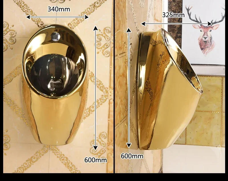 Description Picture 5 of itemHousehold Ceramic Golden Urinal Adult Wall-Mounted Automatic Induction Urinal Hotel Project Urinal Funnel