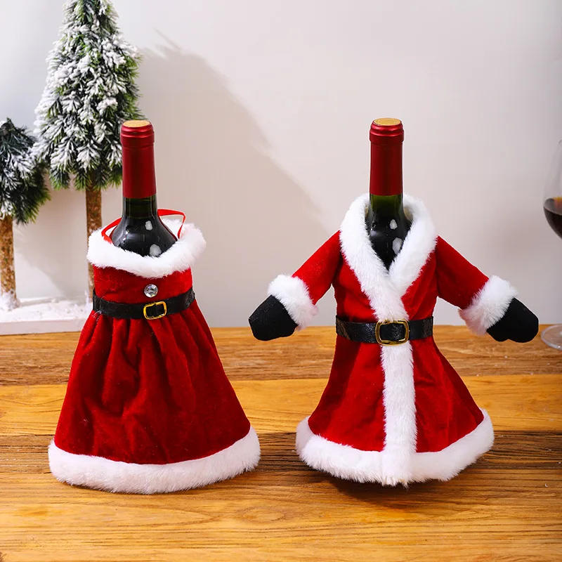 Description Picture 3 of itemCreative Christmas Wine Bottle Cover Velvet Dress Clothes Set Wine Bottle Ornaments Bag Xmas Party Dinner Table Decoration Gifts