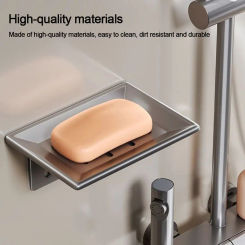 Fashion Space Aluminum Soap Dish Metal Drainable Soap Box Wall Mounted Soap Container Tray Bathroom Kitchen Sink Organizer