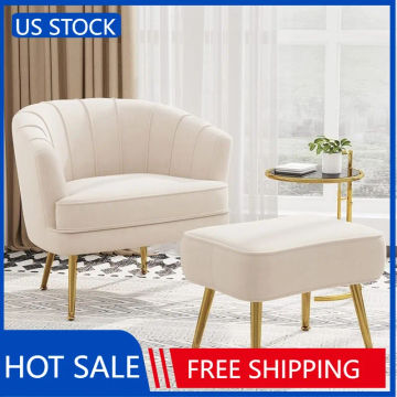 Velvet Accent Chairs with Ottoman for Living Room Bedroom Office Leisure Upholstered Single Sofa Chair Arm Chair Comfy Chair