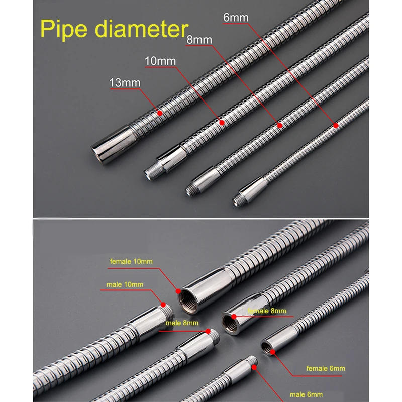 Description Picture 6 of itemUniversal D6/D8/D10/D12 Chrome Hose Metal Positioning Hose Male Metal Tooth Stereotyped Gooseneck Snake Tube 100/200/300/500mm