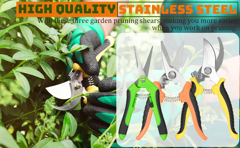 Description Picture 2 of item3 Pack Garden Pruning Shears Set Stainless Steel Scissors Clippers Pruning Snips Shears Hand Tools for Flowers Leaves Potted