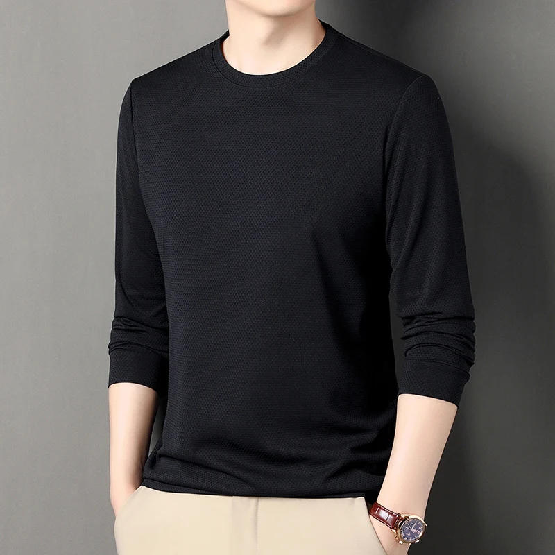 Description Picture 4 of itemNew Spring Leisure Breathable Solid Color Lapel Honeycomb Fabric Men's Long Sleeved Shirt