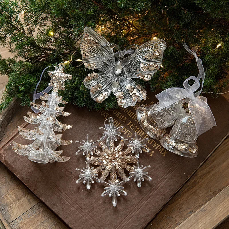 Description Picture 2 of itemCrystal Christmas Snowflake Elk Bell Pendant Figurine Collectibles Small Ornament for Christmas Tree Holiday Party Decorations