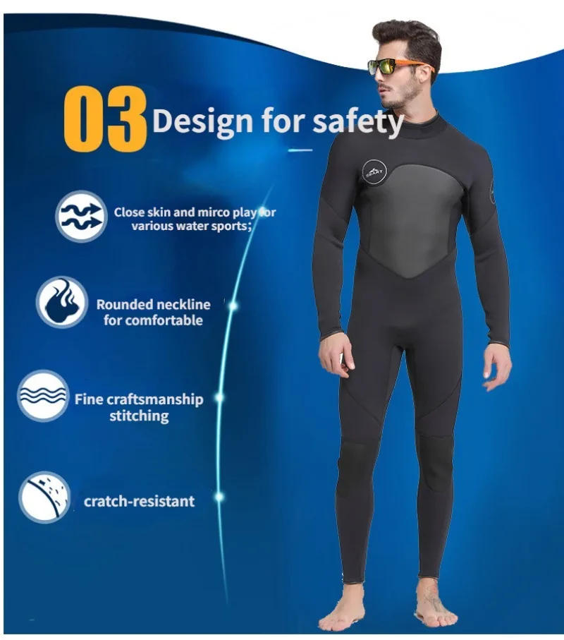 Description Picture 5 of itemProfessional Spearfishing Wetsuit for Men 3MM Thickness Full Body Thermal Surf Long Sleeve Dive Suit Neoprene Scuba Diving suit