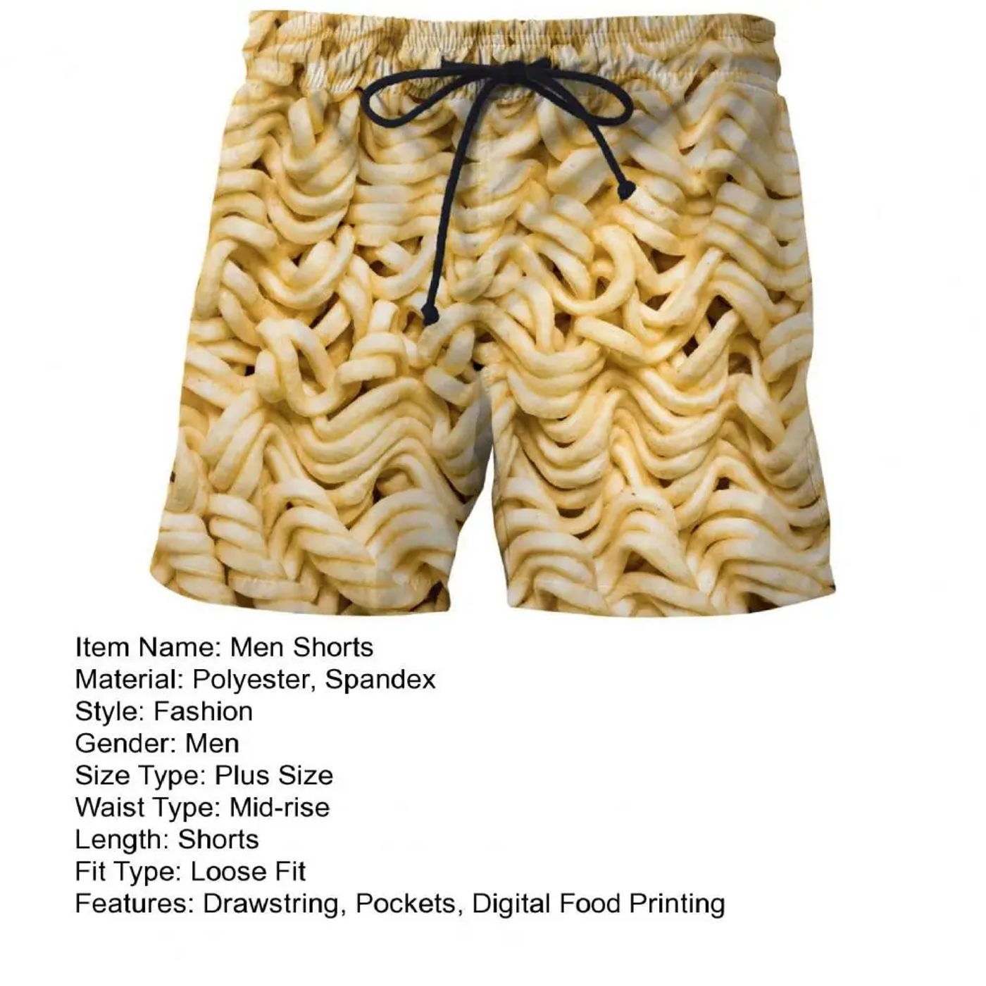 Description Picture 4 of itemElastic Waist Drawstring Shorts High-quality Men's Summer Beach Shorts with Elastic Waist Food Print Design for Leisure