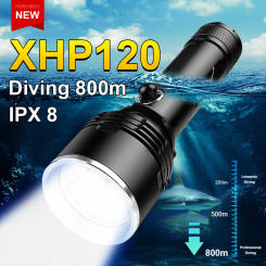 2024 Most Powerful Professional Diving Flashlight XHP120 Powerful Diving Lantern Rechargeable Underwater Lamp IPX8 Waterproof