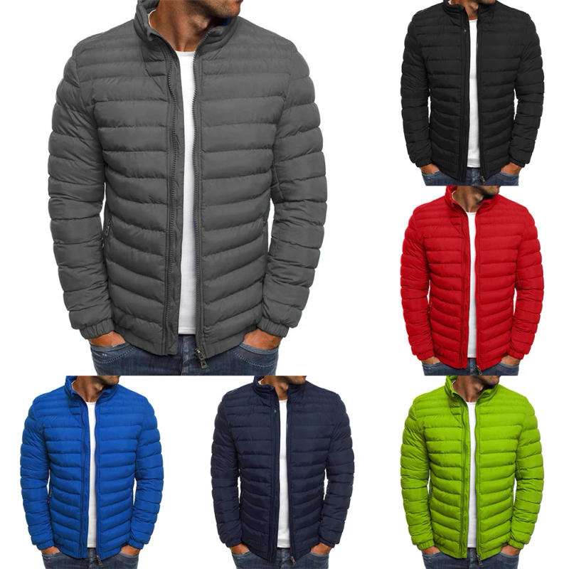 Description Picture 2 of itemMens Winter Warm Stand Collar Puffer Zip Up Jacket Quilted Padded Coat Outwear Autumn Winter Parkas Solid Color