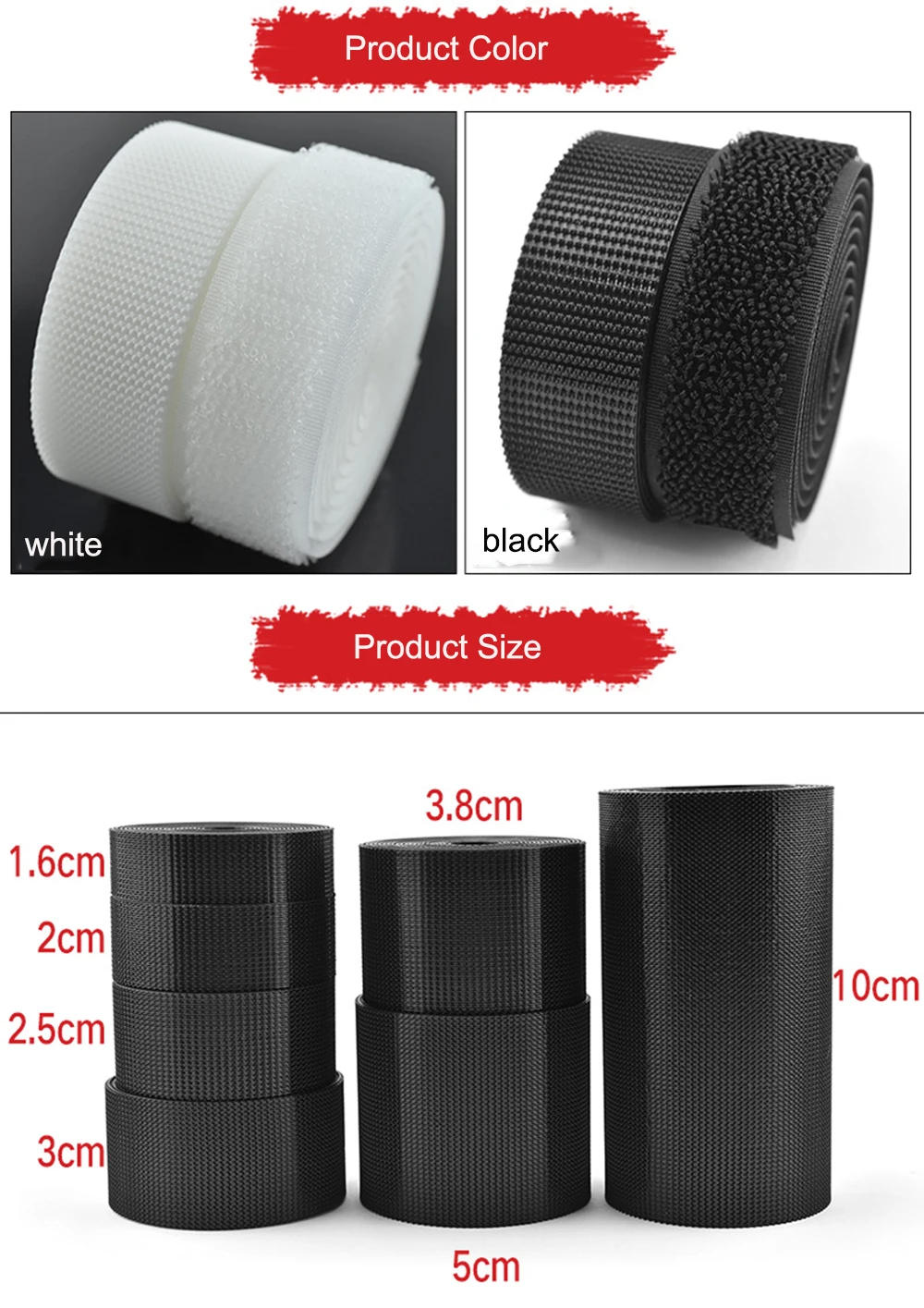 Description Picture 4 of item1Meter/Pair 10CM Width High-quality Hook Loop Tape Non-Adhesive Hook and Loop Sewing Fastener Tape Nylon Fabric Magic Tape DIY
