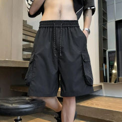 Elastic Waist Tie Shorts Men's Cargo Shorts with Multi Pockets Elastic Drawstring Waist for Loose Fit Streetwear Style Men Cargo