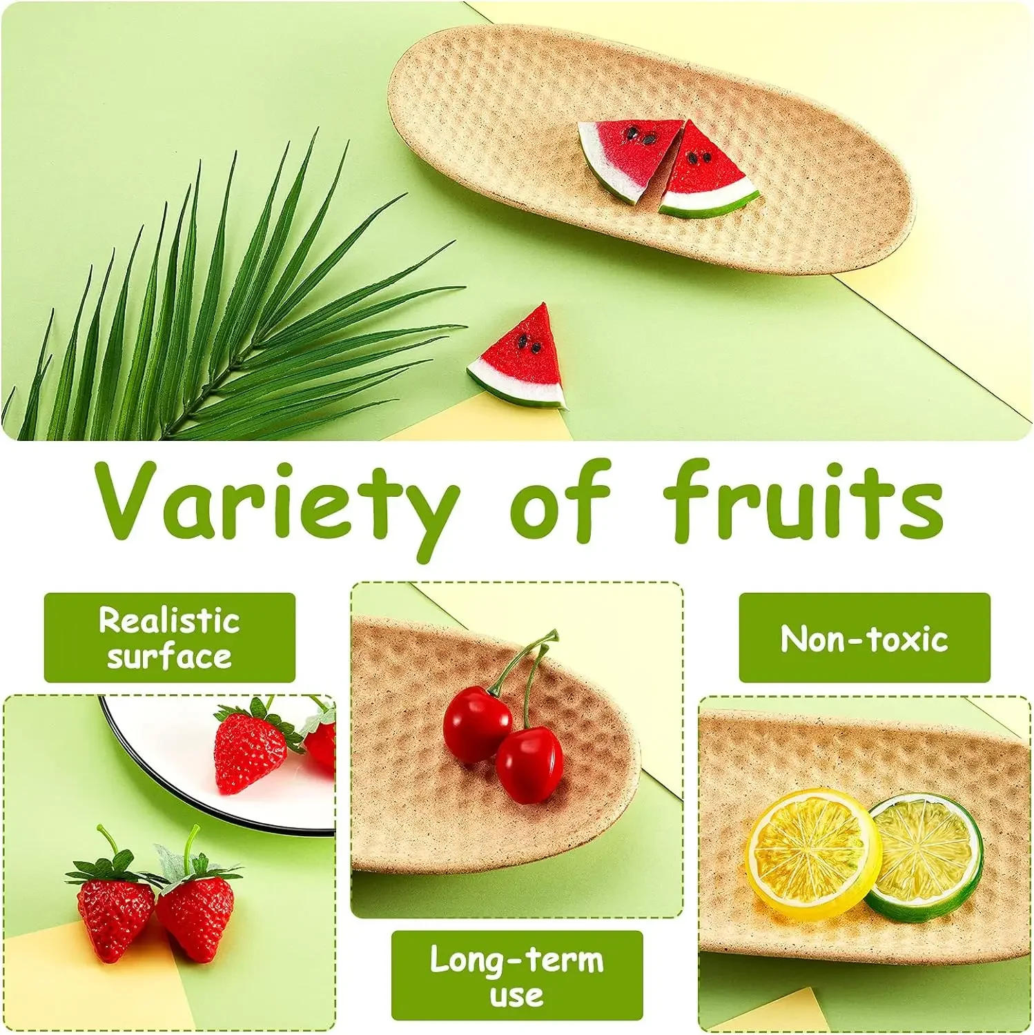 Description Picture 4 of itemFake Fruit Plastic Fruit Set, 6 Watermelon Slices, 10 Strawberry Slices, 10 Lemon Slices, 10 Cherry, 36 Pcs