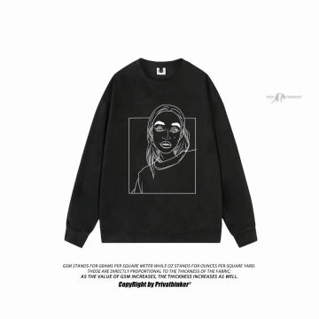 Korean Design Sketch Graphic Pullover Men Casual Loose Tops American Retro Suede Unisex Oversized Hoodies 2023 Male Sweatshirts