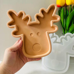 Christmas Elk Tray Silicone Mold Cute Deer Head Nut Storage Tray Cement Mold Home Decoration DIY Terrazzo Plate Clay Mold