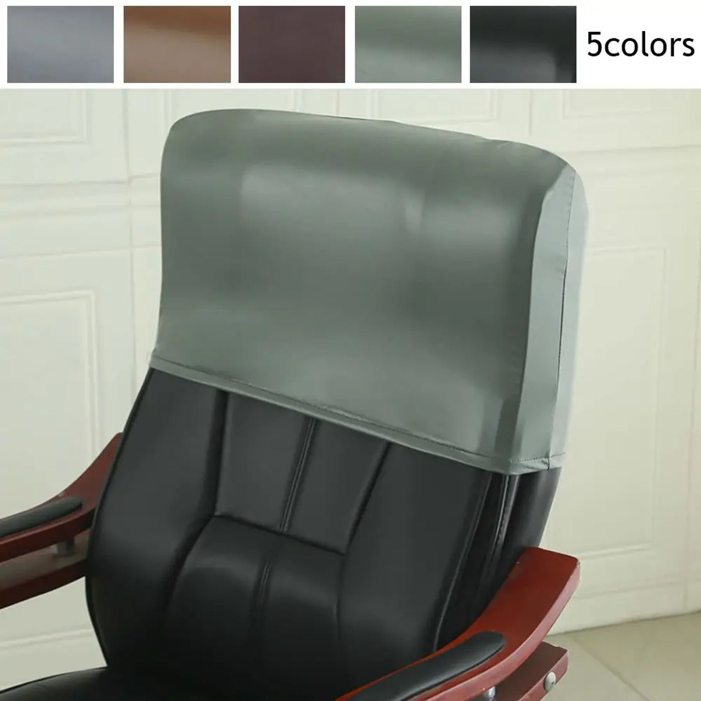 Description Picture 2 of itemPU Leather Elastic Office Chair Head Pillow Cover Chair Back Cover Dustproof Solid Color Chair Backrest Covers Chair Head Cover