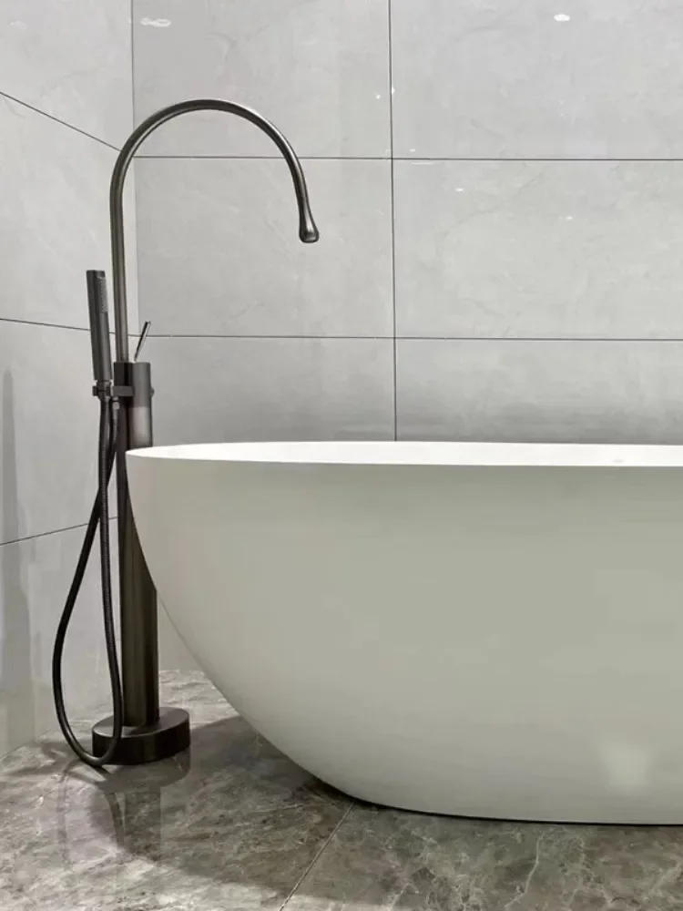 Description Picture 2 of itemFaucet Set Floor Decked Brass Rotate Spout Brush Gold  Bathtub Mixer Morden Style Bathroom Taps