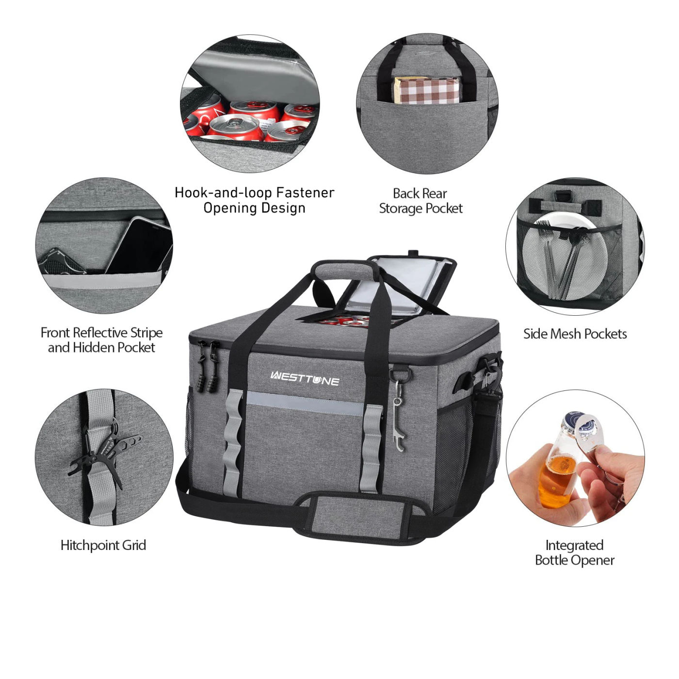 Description Picture 3 of itemWESTTUNE 75 Cans Soft Cooler Bag Collapsible Large Leakproof Cooler with Strap Portable Insulated Bag for Camping Picnic Beach