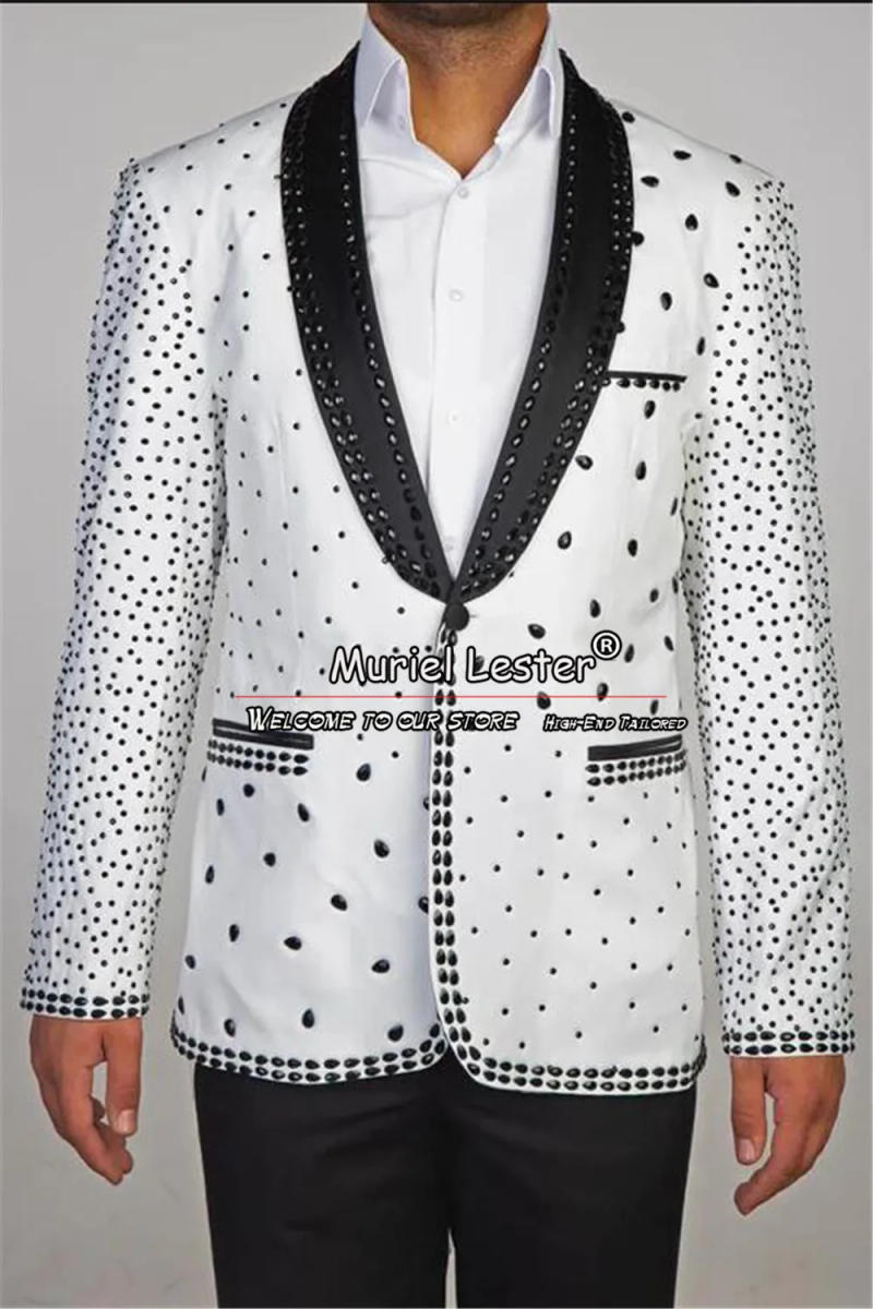 Description Picture 6 of itemTailor-Made Groom Tuxedos Stone Stitched Handmade Wedding Suits For Men Luxury Male Fahion Jacket Pants 2 Pieces Prom Blazer Set