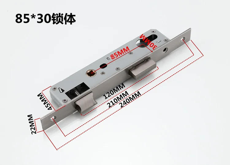 Description Picture 5 of item1 set of thickened stainless steel 85 * 35/30/25/20 series lock plastic steel aluminum alloy flat door lock body Excluding keys