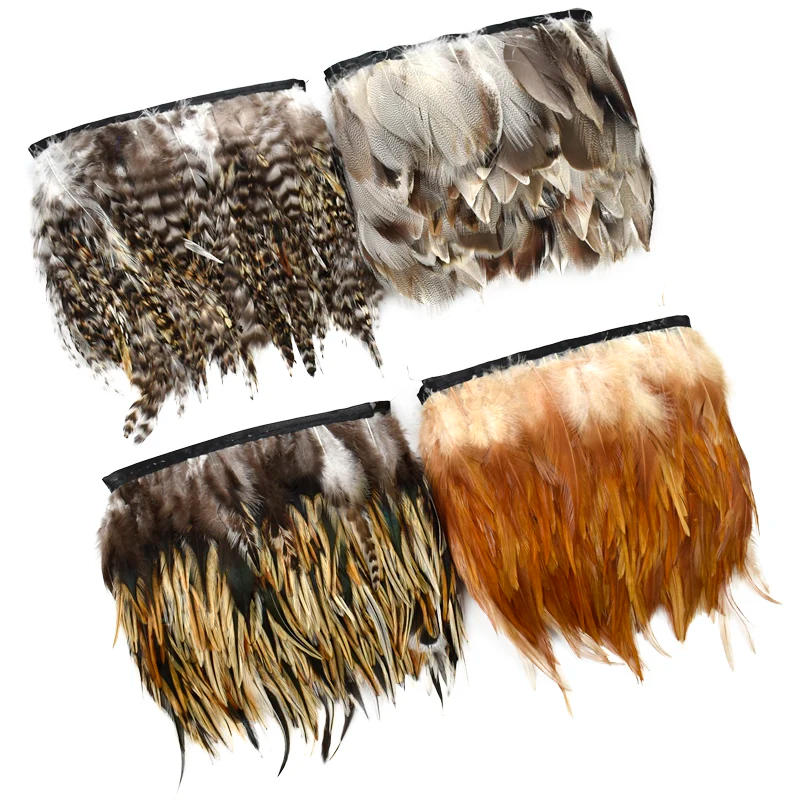 Description Picture 2 of item1Meter Natural Peacock Rooster Cock Pheasant Feathers on Tape Clothes Tassel Fringe Trim Fabric Sewing Carnival Wedding Dress