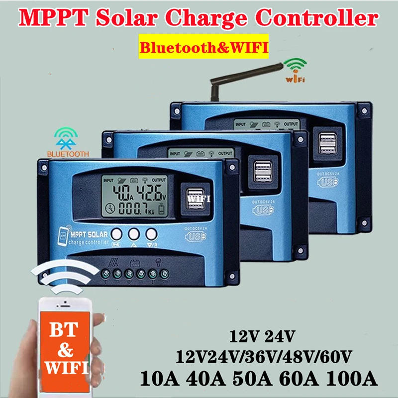 Description Picture 2 of itemMPPT Solar Charge Controller 30A -100A Bluetooth&WIFI Dual USB LCD Display 12V 24V Solar Cell Panel Charger Regulator with Load