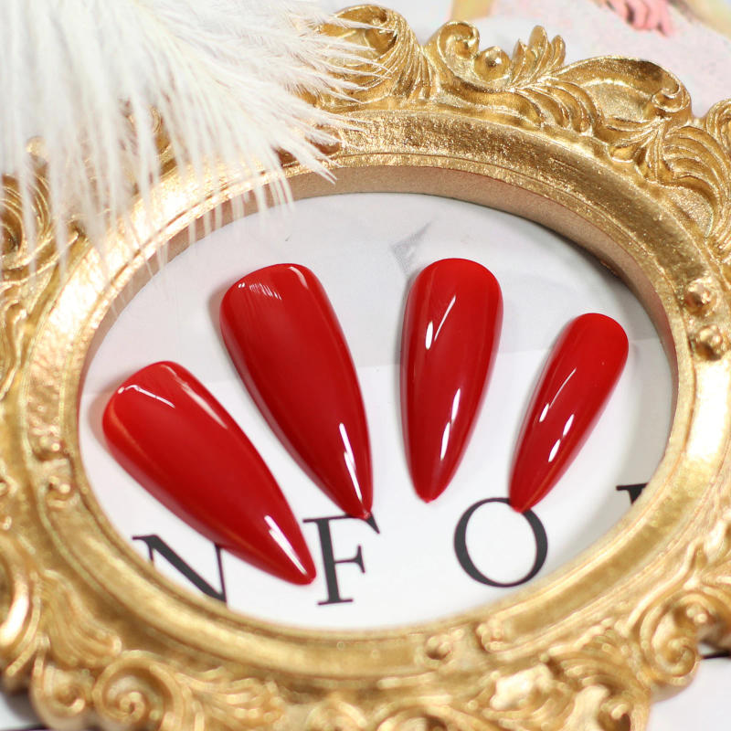 Description Picture 5 of itemAll Red Glossy False Nails Long Stiletto Full Cover Acrylic Hot Sexy Almond Solid Color Press On Nails 24 pcs/kit