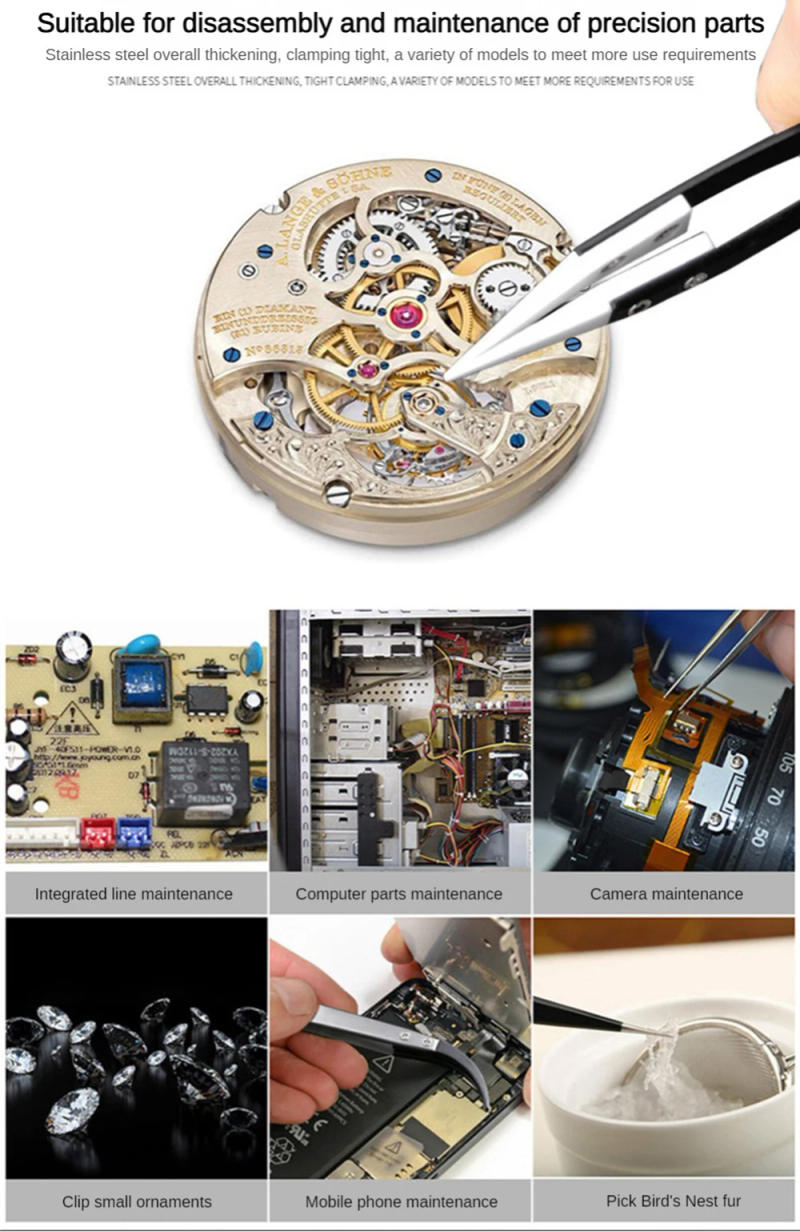 Description Picture 3 of itemAnti-Static Ceramic Tweezers Stainless Steel Industrial Ceramic Tweezers Insulated Straight/Curved Tip Black-Whit Tweezers