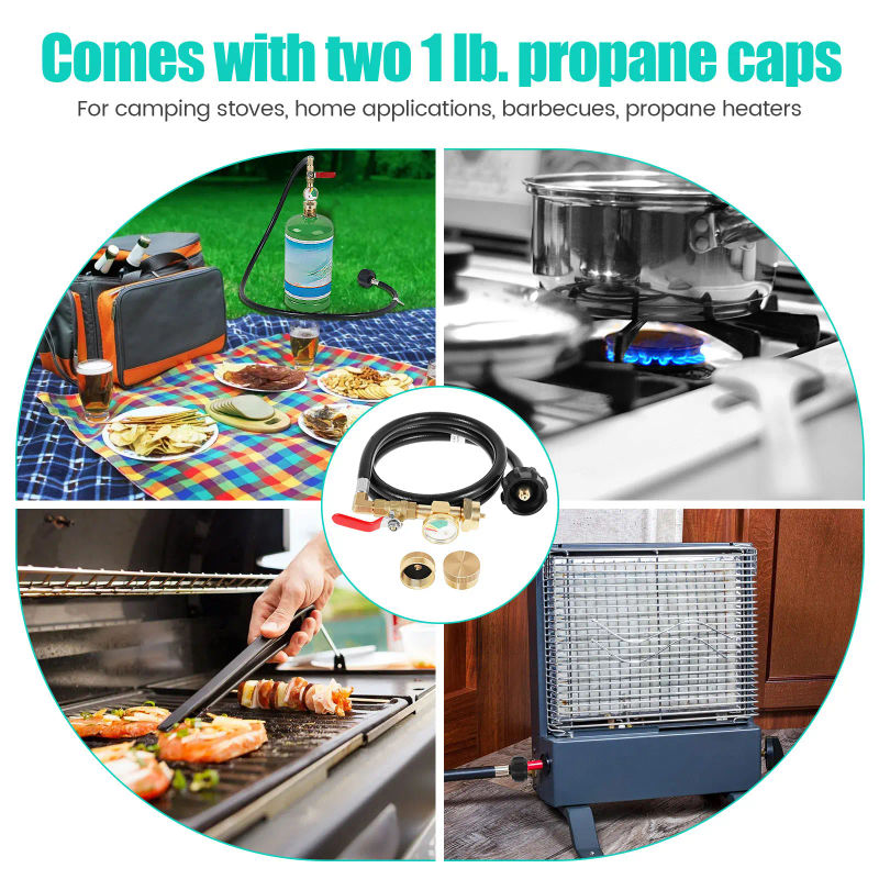 Description Picture 4 of item50 Inch Propane Refill Adapter Hose with Pressure Gauge Brass Propane Gas Tank Adapter Connector with ON-Off Control Valve Heavy