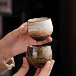 Handmade Rough Ceramic Teacups Kung Fu Teaware Accessories Japanese Style Vintage Single Teacups Retro Master Tasting Cups