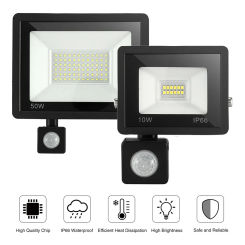 LED PIR Motion Sensor Floodlight Outdoor Wall Light White Light 50W 30W 20W 10W IP66 Waterproof LED Spotlight For Garden