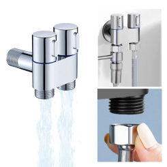 Mini Multi-Function Faucet Brass 1 Into 2 Out Dual Control Washing Machine Chrome Tap for Washing Machine and Toilet-B