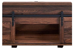 Description Picture 5 of itemKing Farmhouse Wood Bed Frame with Sliding Barn Door Storage Cabinets, Solid Wood Slats Support, Noiseless, No Box Spring Needed