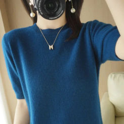2025 Women Sweaters Spring Summer Short Sleeve Knit Pullovers O-neck Slim Fit Sweater Bottoming Shirts Korean Fashion Knitwear
