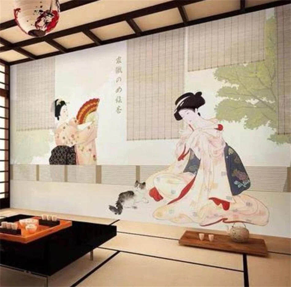 Description Picture 4 of itemCustom Japanese Style Blossom Traditional Costume Beauties Mural for Sushi Restaurant Industrial Decor Wallpaper 3D