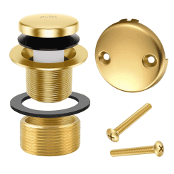 Gold Tub Drain Overflow Kit-Universal Bathtub Drain Replacement with 2Hole Overflow Faceplate Set,Tip-Toe Conversion Kit