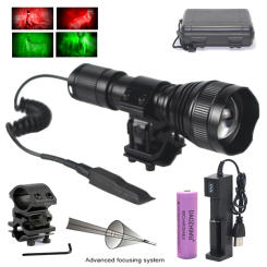 T21Tactical Hunting White/Green/Red Flashlight 1000LM Zoom Tactical Flashlight LED Torch for Night Riding Camping Hiking