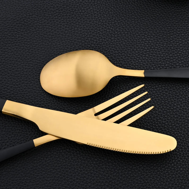 Description Picture 6 of item24Pcs Dinnerware Sets Black Stainless Steel Tableware Set WesternKnife Forks Tea Spoons Cutlery Fork Flatware Matte Kitchen